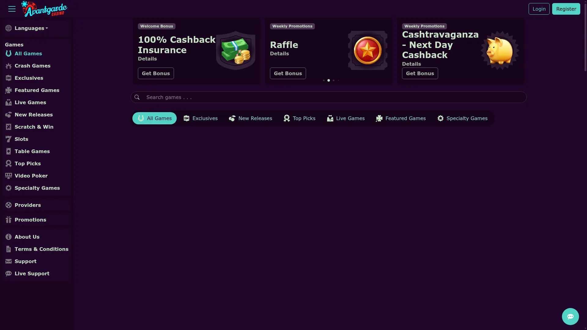 Advantage Casino desktop casino interface